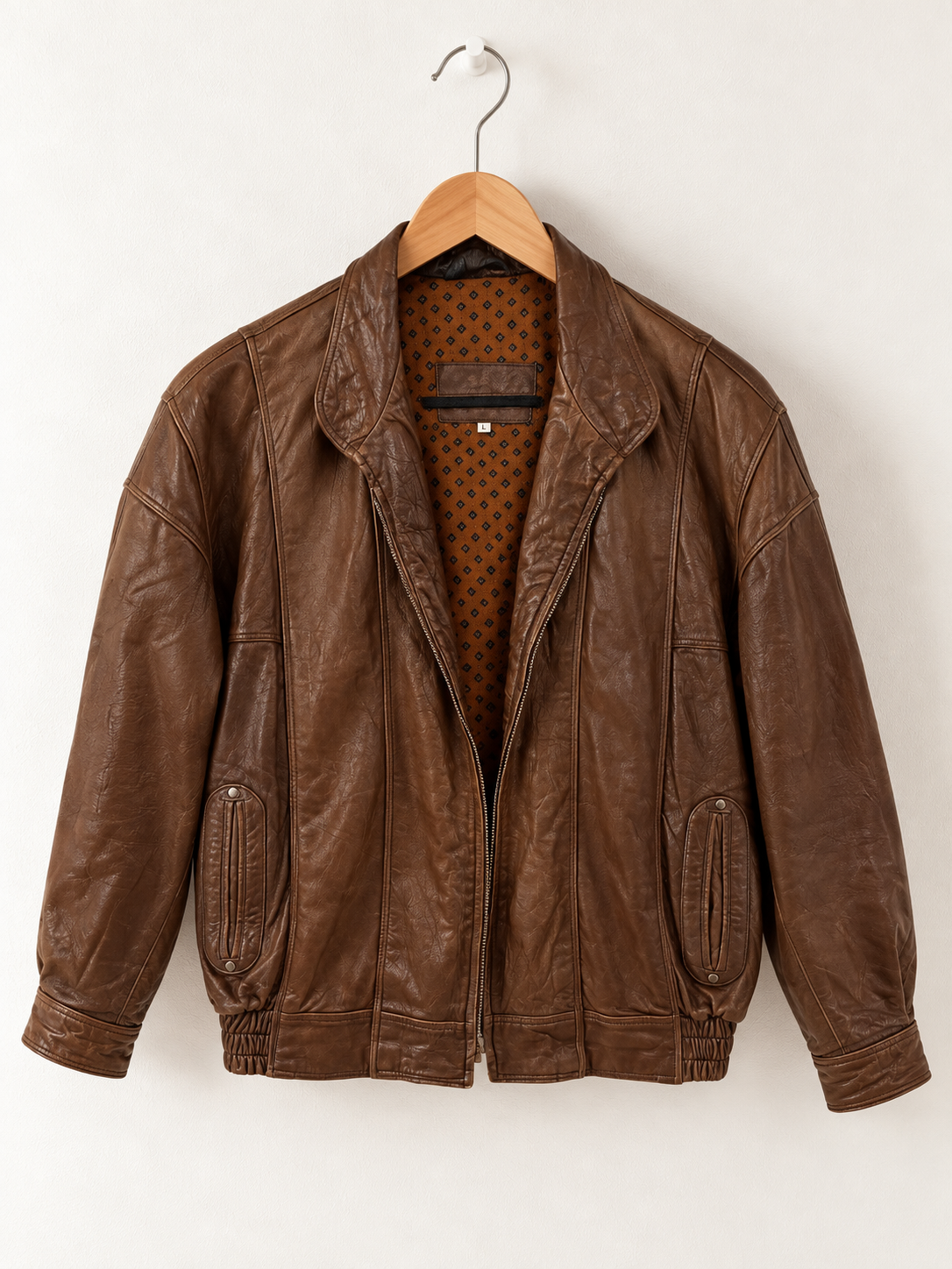 Manteau en cuir véritable vintage - Large
