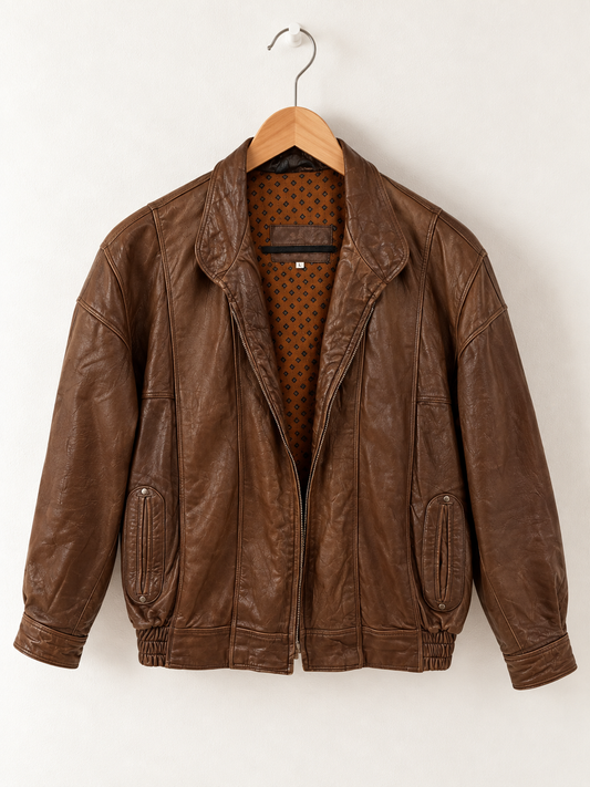 Manteau en cuir véritable vintage - Large